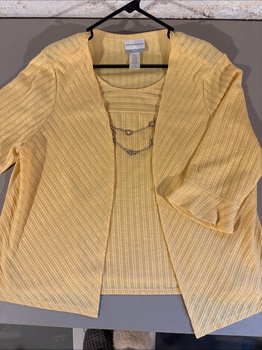 Alfred Dunner Pale Yellow Ribbed Cardigan and Shell Set